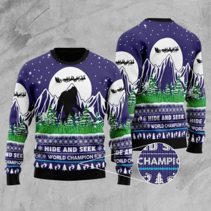 Bigfoot Ugly Christmas Sweater Hide And Seek World Champion Gift For Son