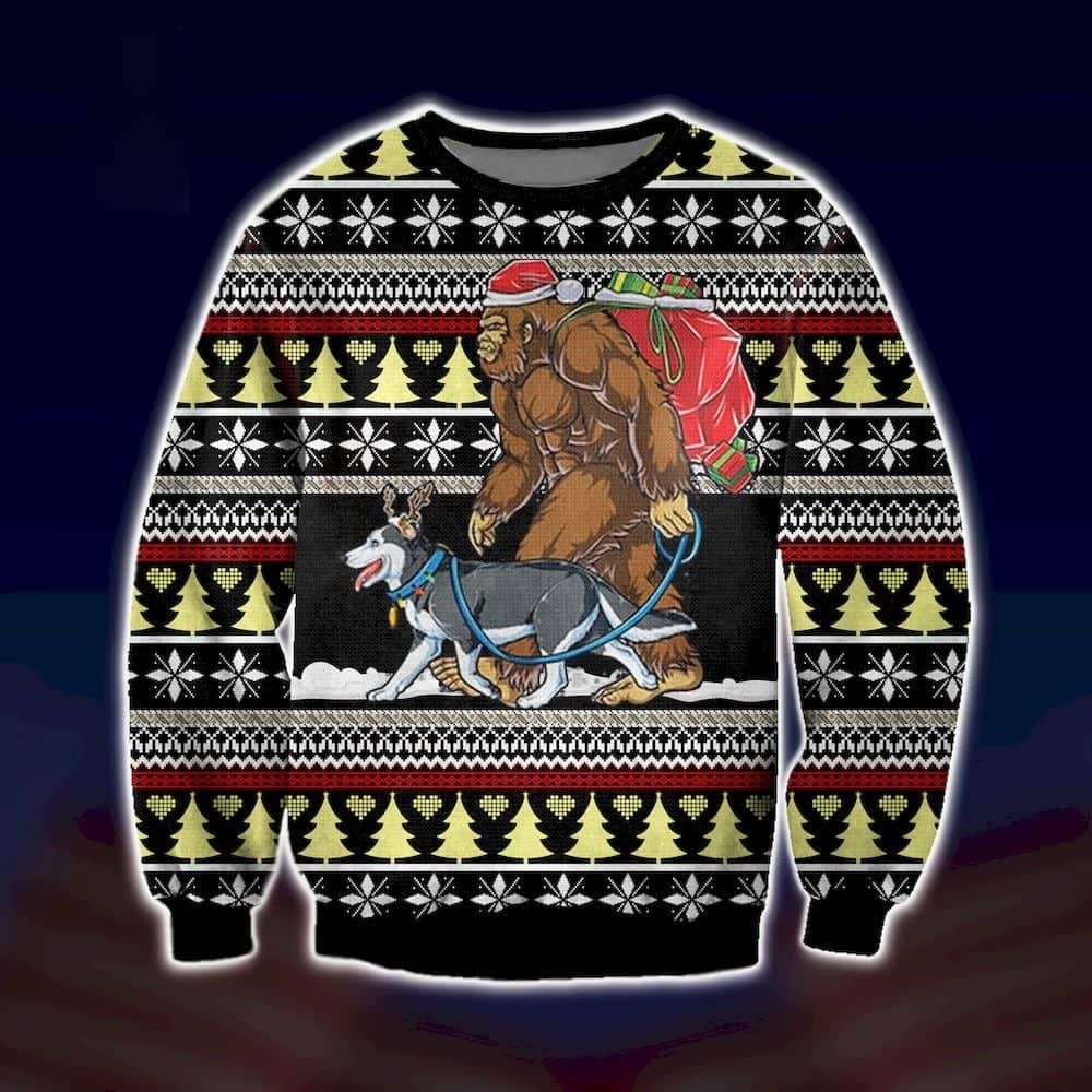 BigFoot and Husky Ugly Christmas Sweater Gift For Him