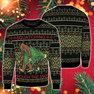 Black Bigfoot Ugly Christmas Sweater Squatching Through The Snow Gift For Son Birthday Black Bigfoot Ugly Christmas Sweater Squatching Through The Snow Gift For Son Birthday
