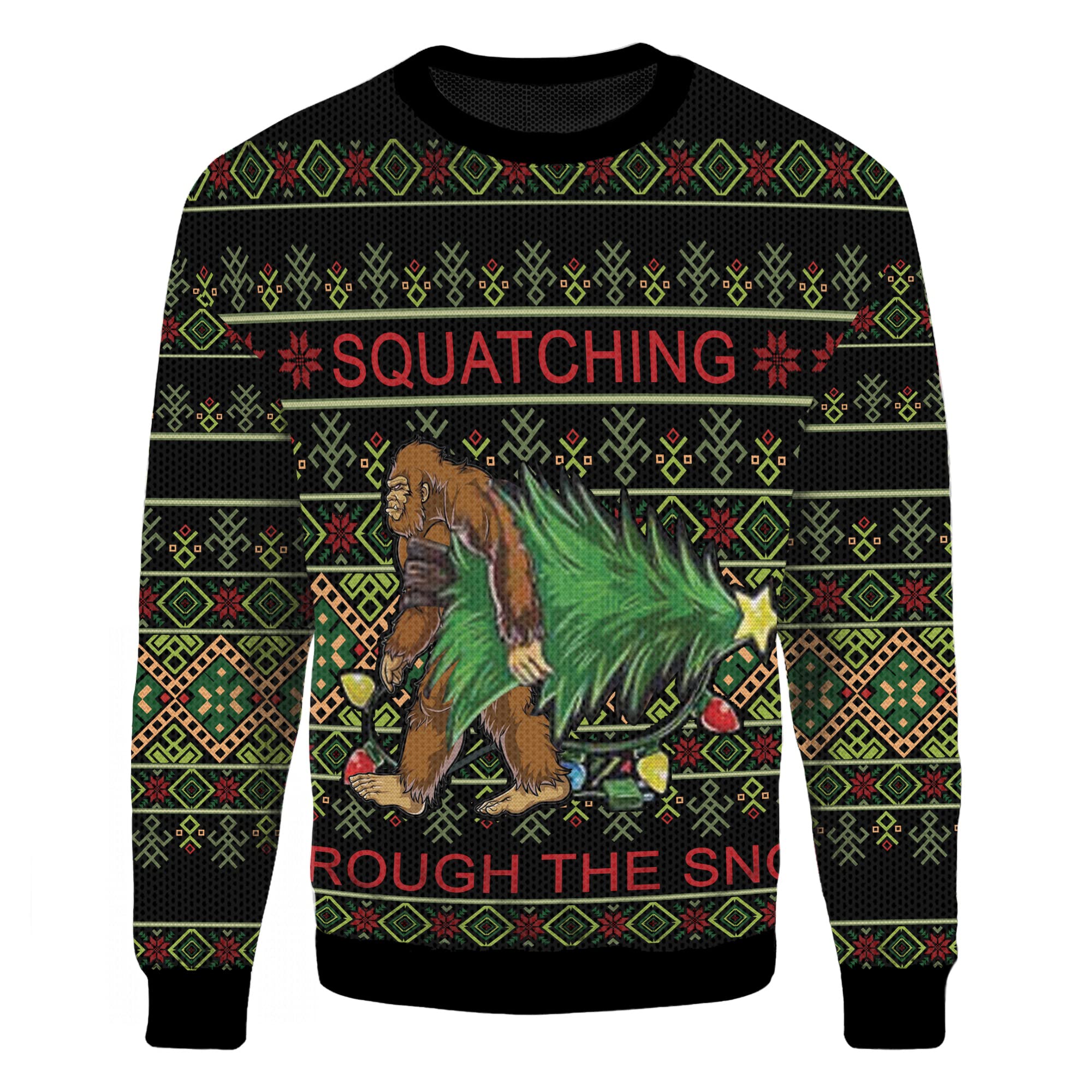 Black Bigfoot Ugly Christmas Sweater Squatching Through The Snow Gift For Son Birthday Black Bigfoot Ugly Christmas Sweater Squatching Through The Snow Gift For Son Birthday