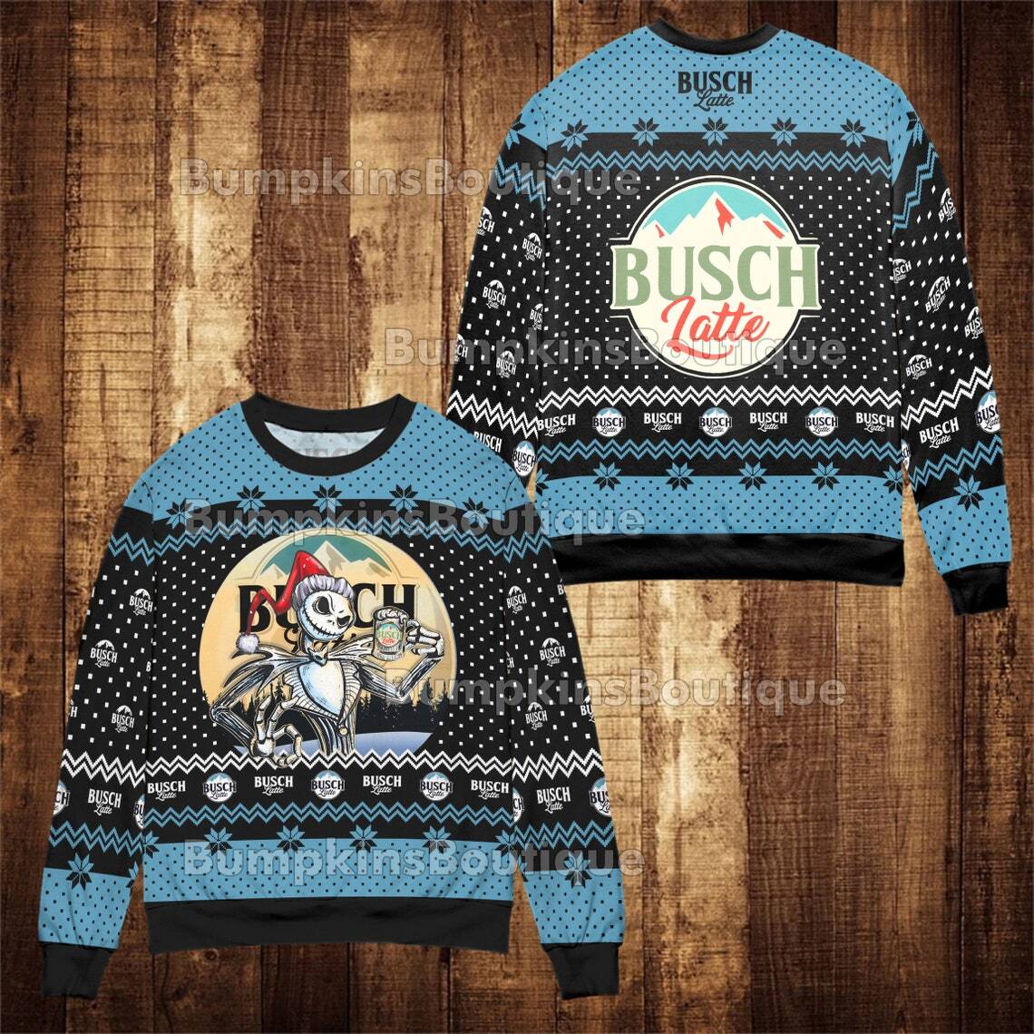 Jack Skellington Loves Busch Latte Beer Ugly Christmas Sweater Gift For Him