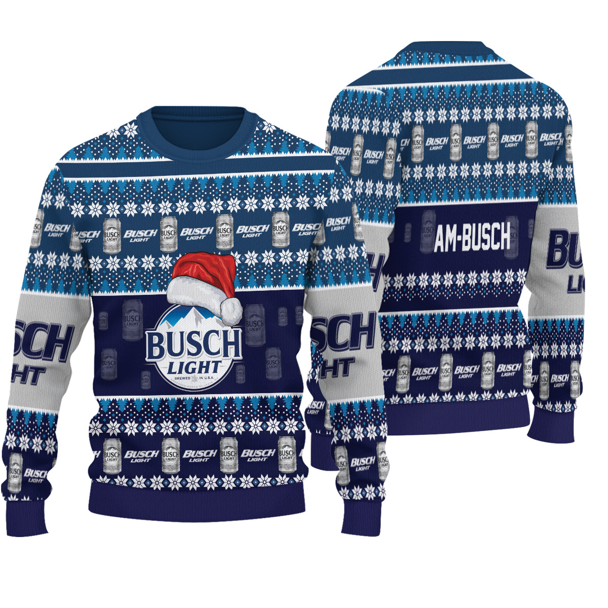 Santa Clause Busch Light Ugly Christmas Sweater Gift For Beer Drinkers