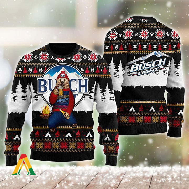 Vintage Bear Loves Busch Light Ugly Christmas Sweater Beer Lovers Gift
