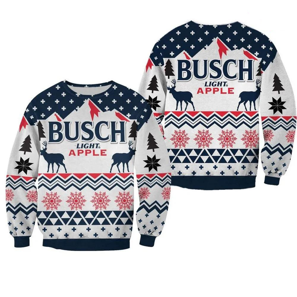 Vintage Busch Light Apple Ugly Christmas Sweater Christmas Deers And Snowflakes Beer Lovers Gift