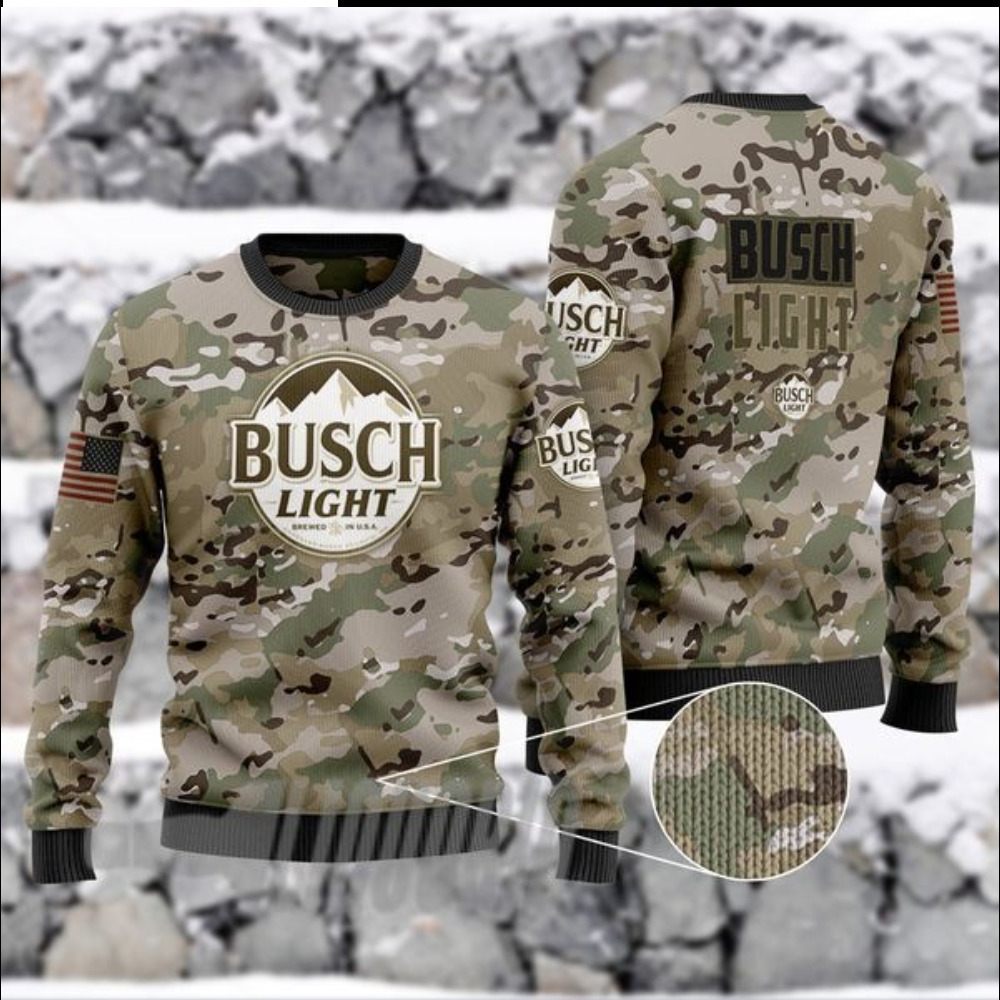 Military Camouflage Busch Light Beer Ugly Christmas Sweater Xmas Gift