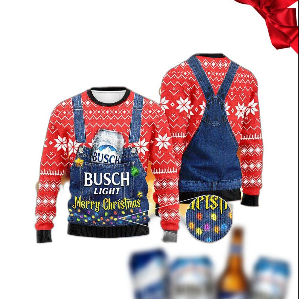 Merry Christmas Busch Light Ugly Christmas Sweater Gift For Beer Drinkers