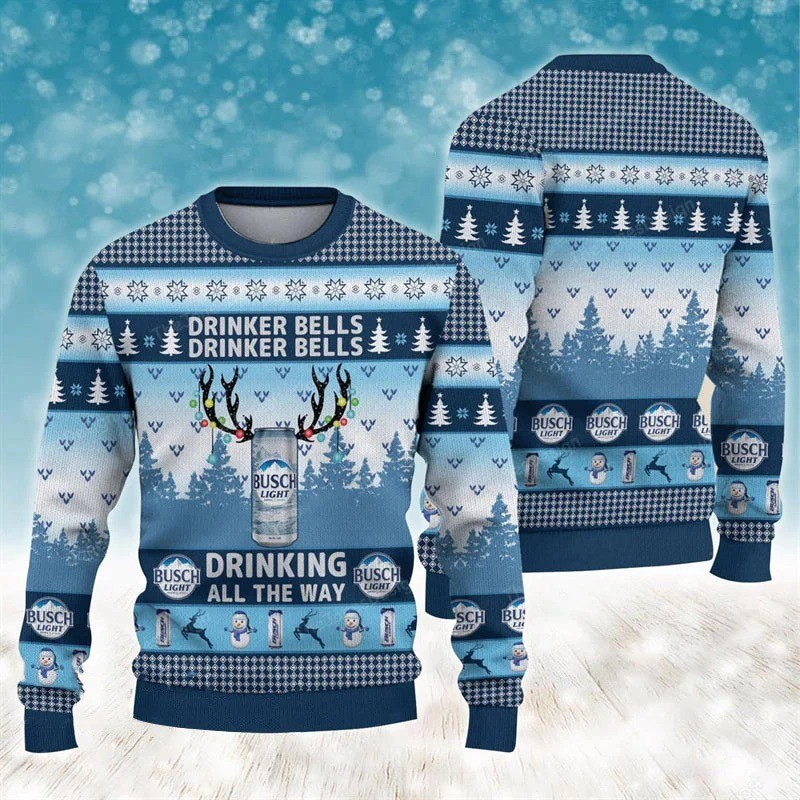 Busch Light Ugly Christmas Sweater Drinker Bells Drinking All The Way