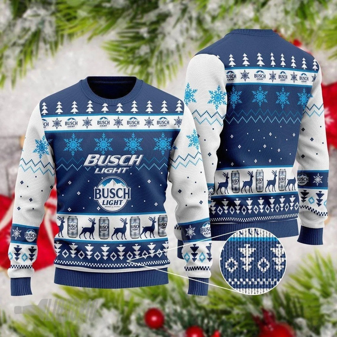 Busch Light Ugly Christmas Sweater Snowflake And Reindeer Unique Beer Gift