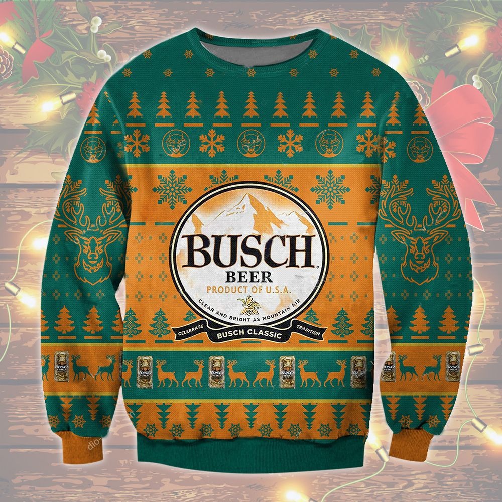 Busch Ugly Christmas Sweater Clear And Bright As Moutain Air Gift For Beer Drinkers