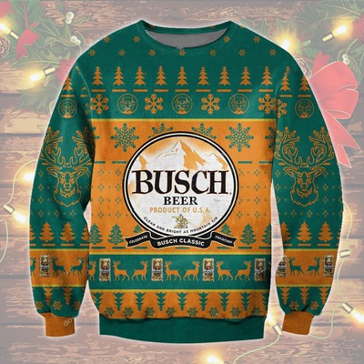 Busch Ugly Christmas Sweater Clear And Bright As Moutain Air Gift For Beer Drinkers