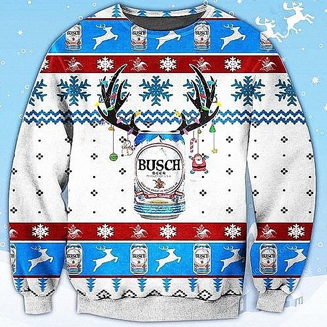 Busch Ugly Christmas Sweater Deer In Snowflakes Beer Lovers Gift