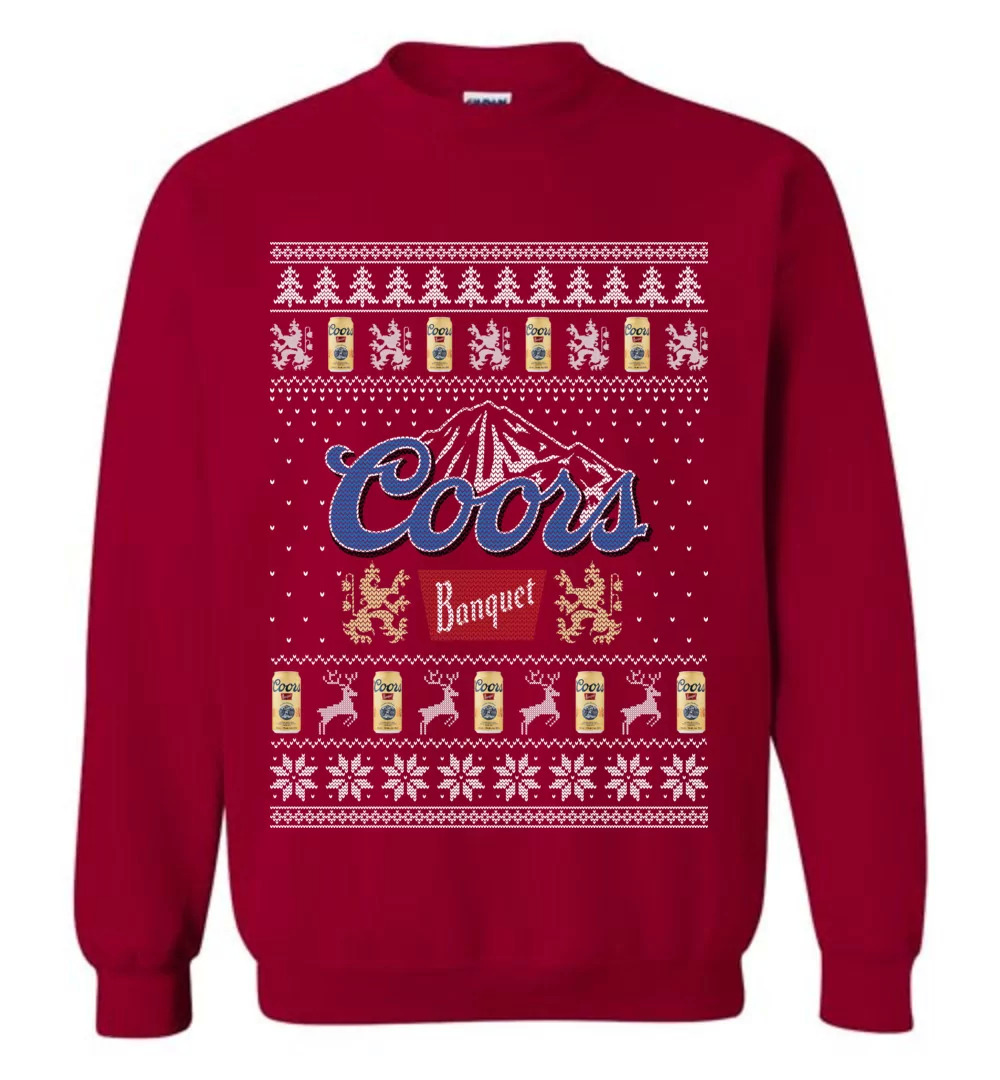 Red Coors Banquet Ugly Christmas Sweater Gift For Beer Drinkers