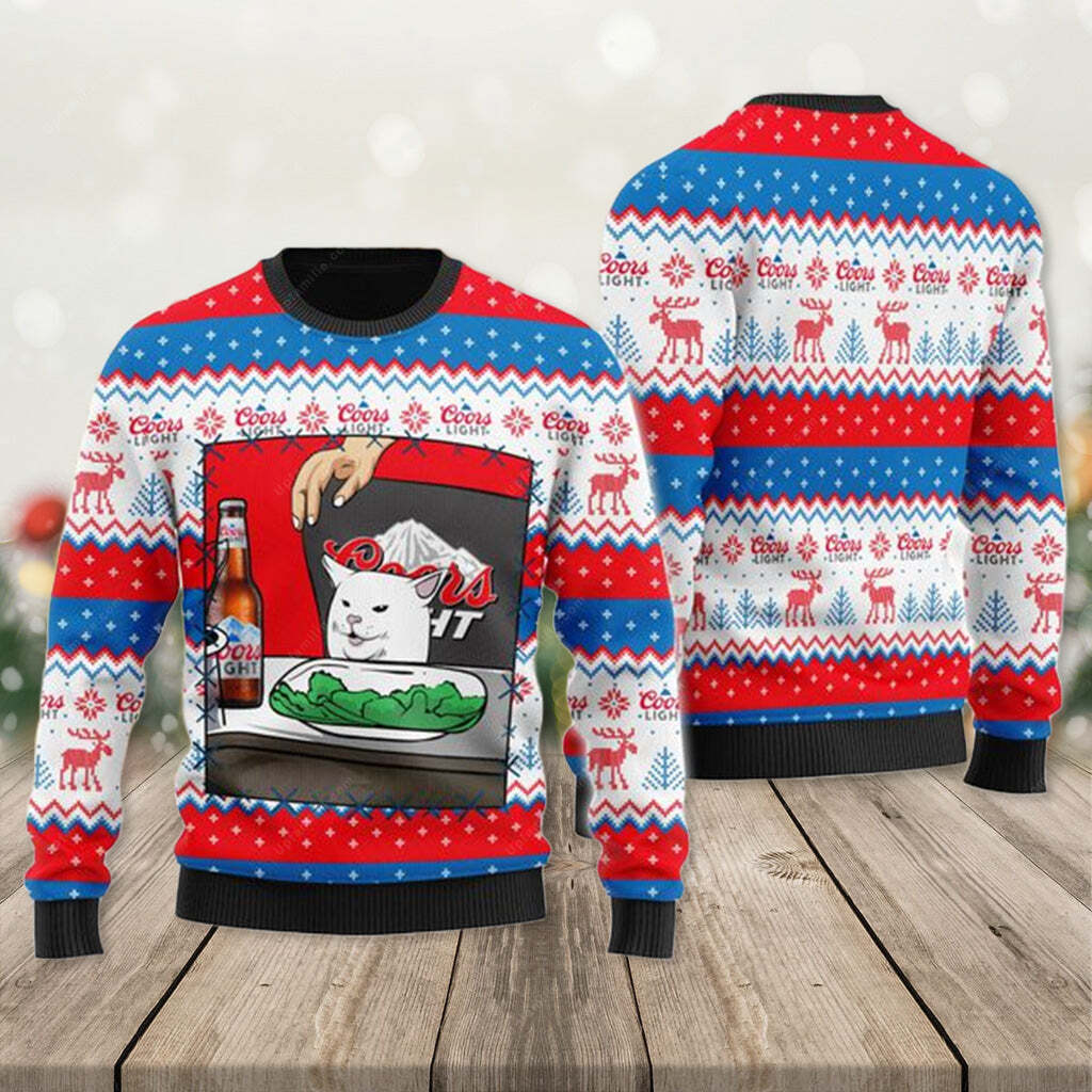 Coors Light Ugly Christmas Sweater Funny Cat Meme Beer Lovers Gift