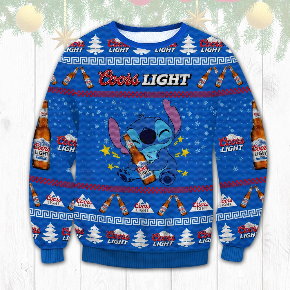 Cute Stitch Loves Coors Light Ugly Christmas Sweater Gift For Son