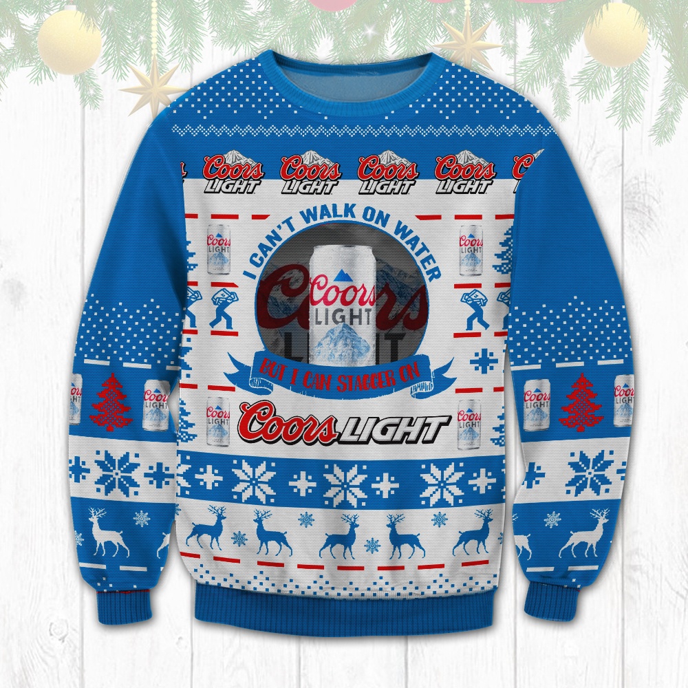 I Can't Walk On Water But I Can Stagger On Coors Light Beer Ugly Christmas Sweater