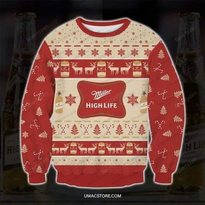 Miller High Life Ugly Christmas Sweater Red Christmas Gift For Her