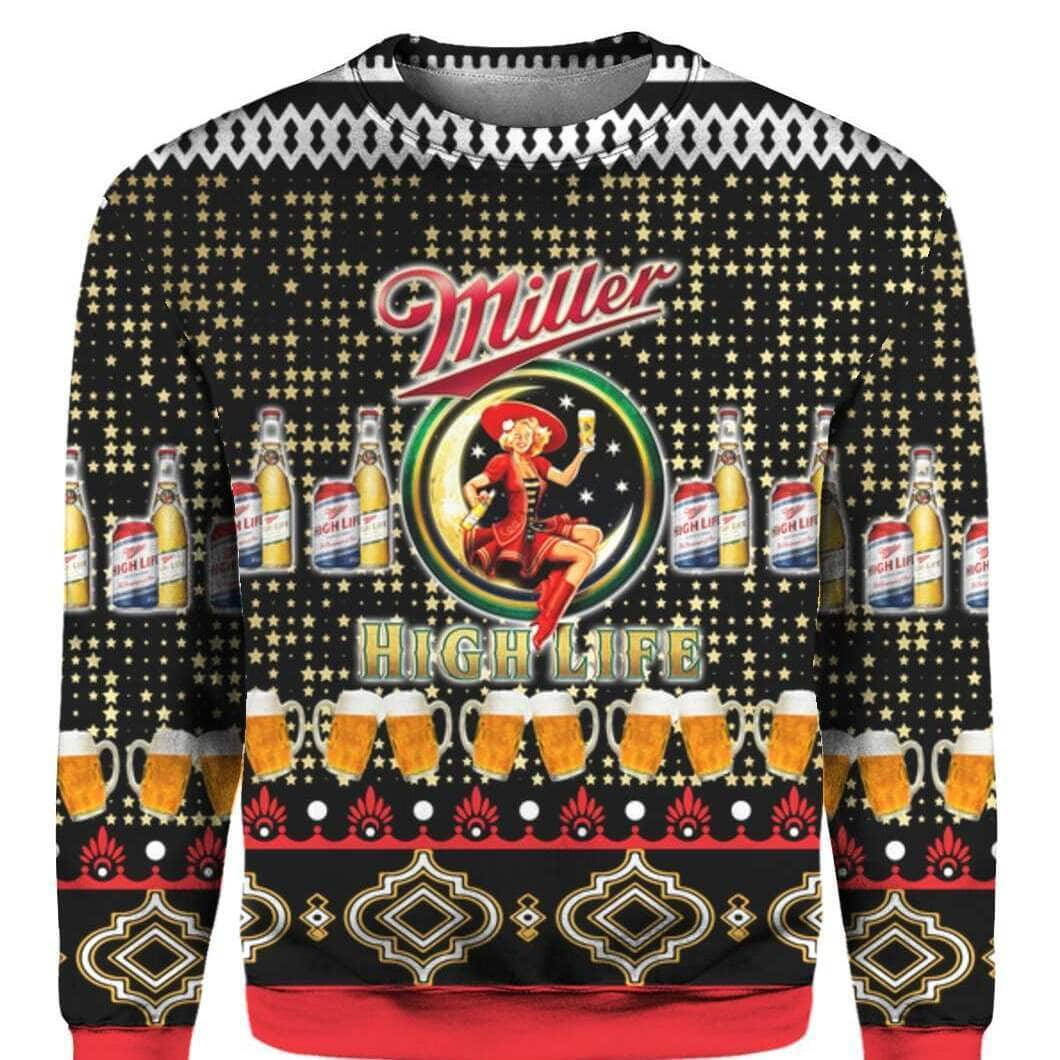 Miller High Life Ugly Christmas Sweater Surprise Gift For Boyfriend