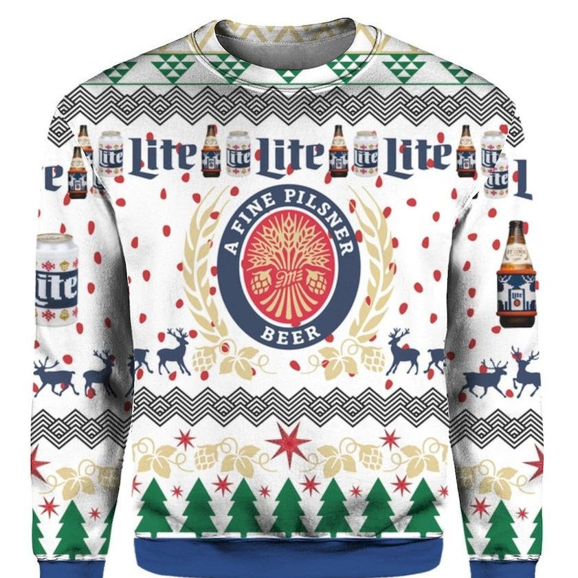 Miller Lite Ugly Christmas Sweater A Fine Pilsner Christmas Gift For Beer Lovers