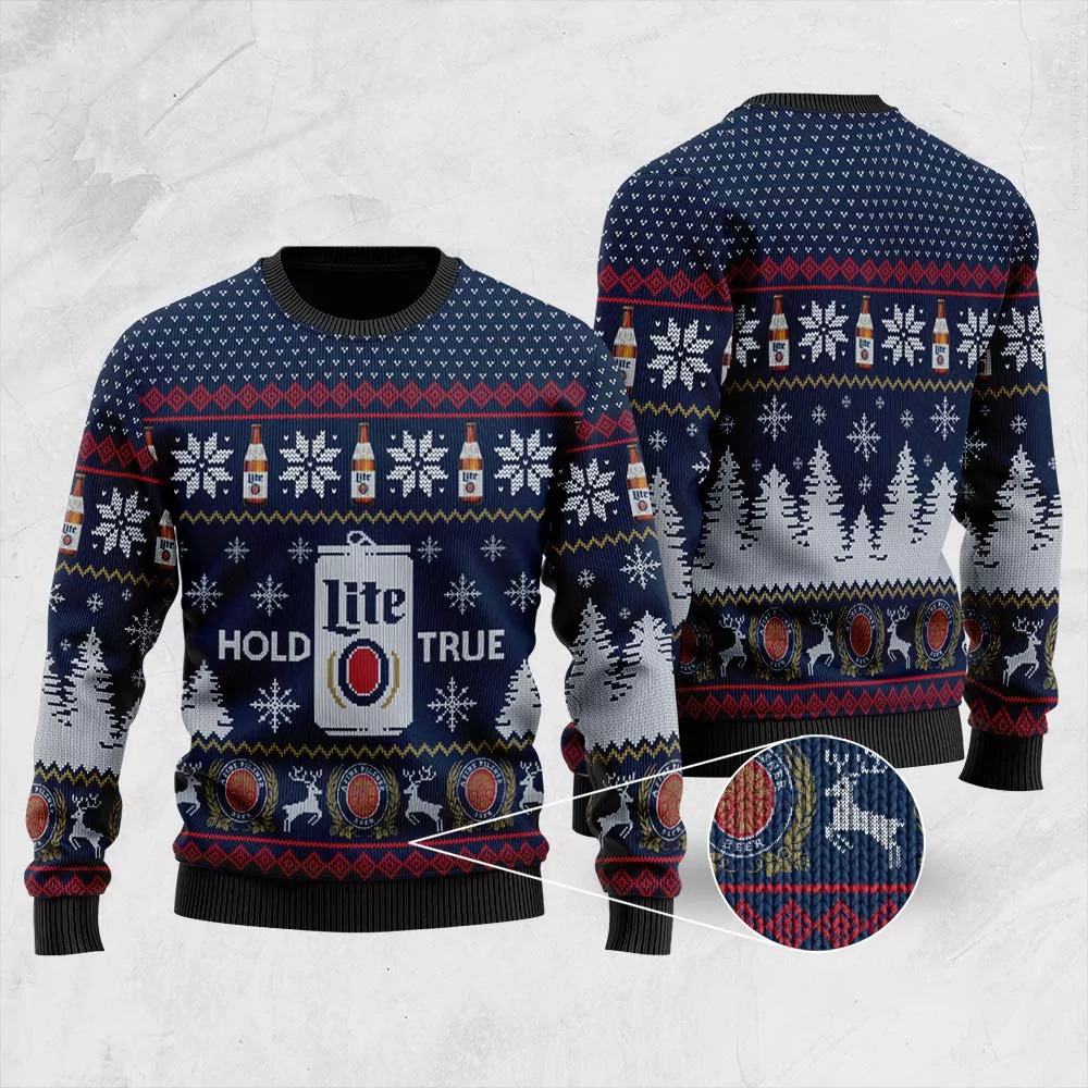 Miller Lite Ugly Christmas Sweater Hold Lite True Gift For Beer Drinkers