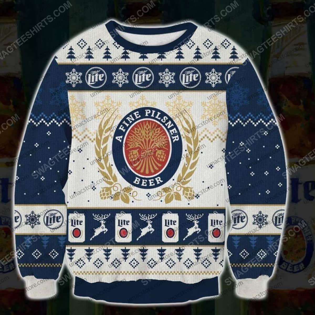 Miller Lite Ugly Christmas Sweater A Fine Pilsner Gift For Beer Drinkers