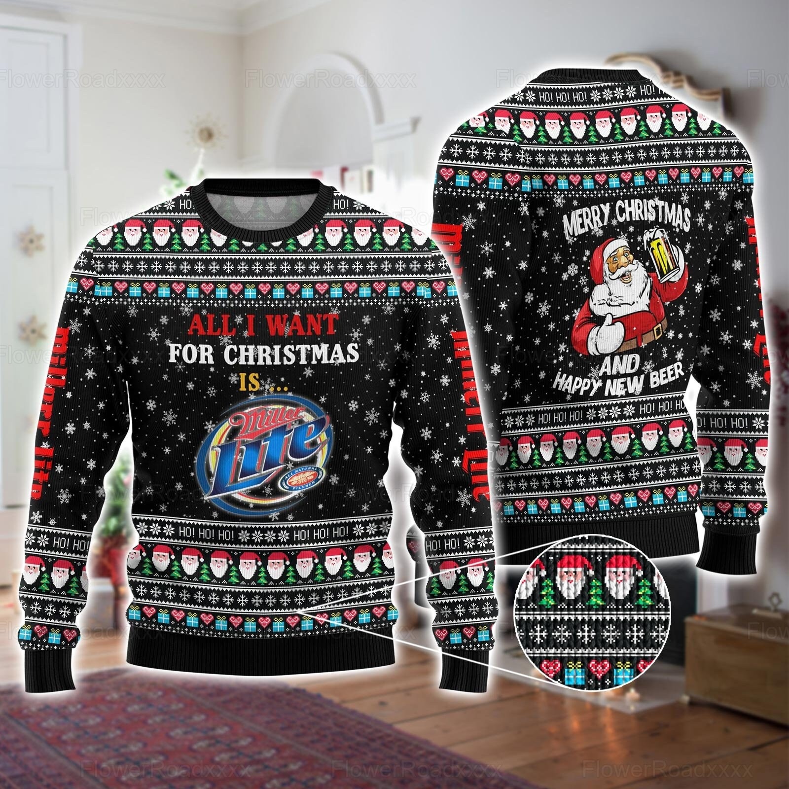 Funny All I Want For Christmas Is Miller Lite Ugly Christmas Sweater Best Family Gift