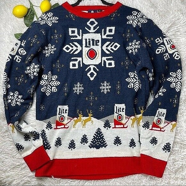 Miller Lite Ugly Christmas Sweater For Beer Lovers Christmas Gift