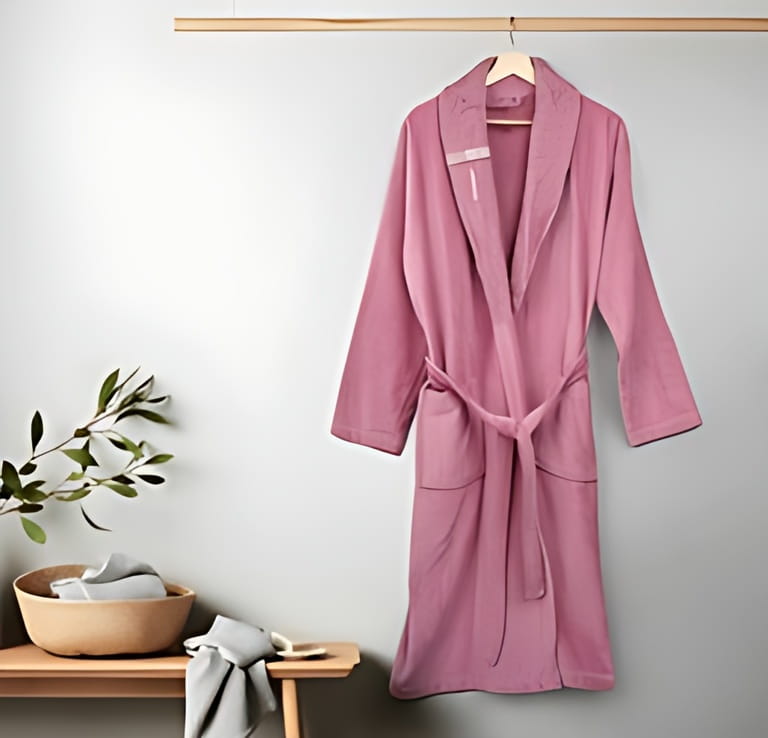 Bathrobe mockup Empty plush dressing gown with belt mock up, isolated bathroom fashion