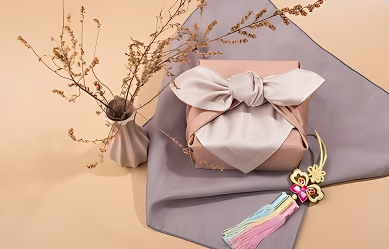 Korean traditional wrapping cloth packaging. furoshiki packaging gift box